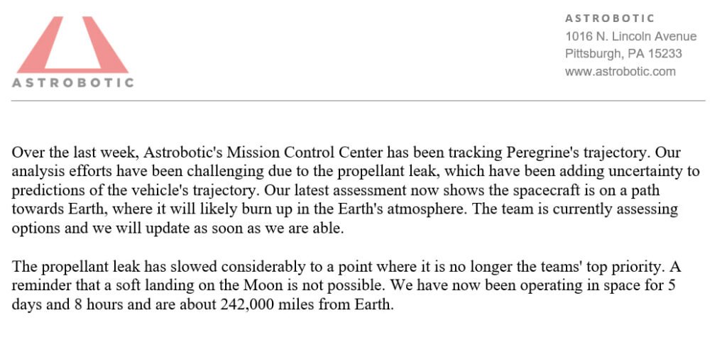 1705225909 81 آخر سفر کاوشگر ماه Peregrine؛ برگشت به زمین به‌علت نشت
